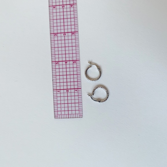 Textured Silver Hoop Earrings - Picture 3 of 3